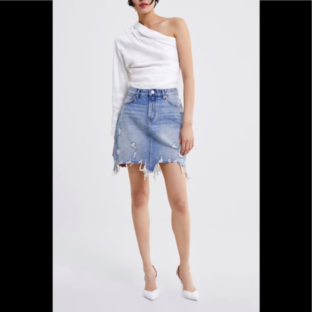 Zara Distressed Mini Skirt in Sunset Blue | Small